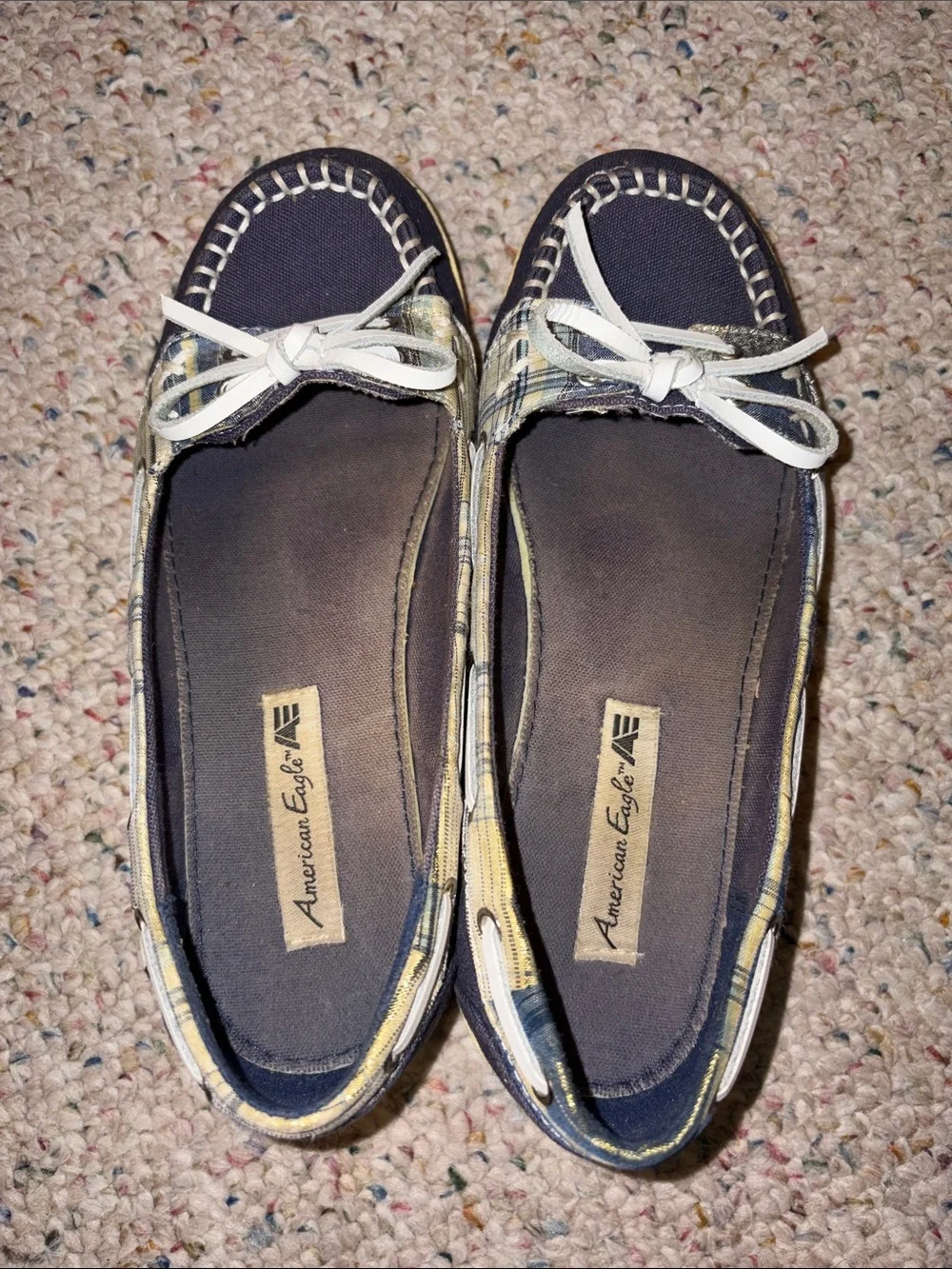 American Eagle Outfitters Navy and Plaid Kids Moccasins